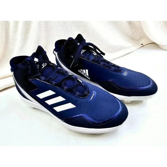 Adidas Size 14 Men's Navy White Icon 7 Mid Lace Up Metal Cleats Baseball Shoes - Picture 9 of 13